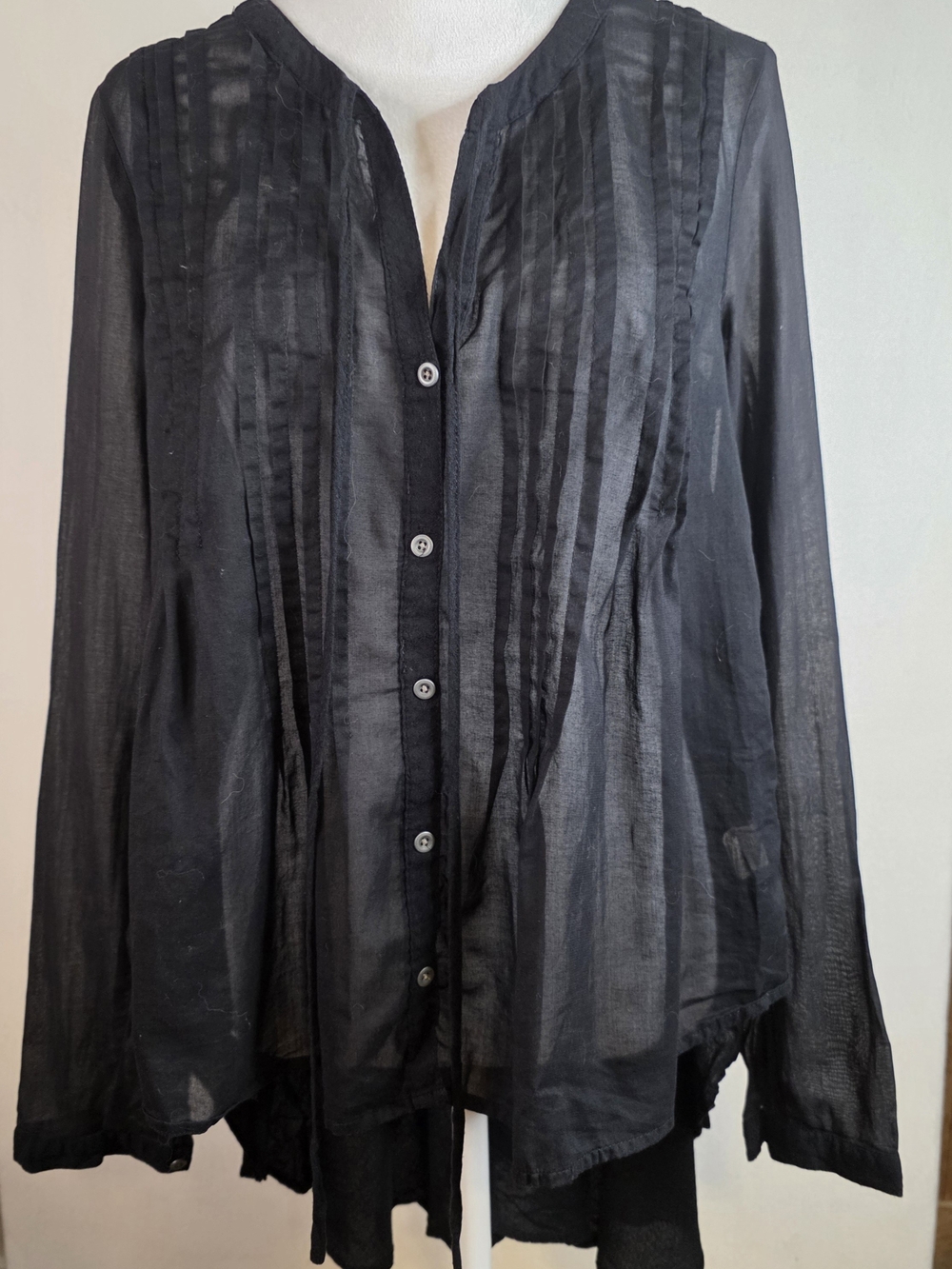 Free People Black Pintuck High Low Button Front Tunic Blouse Small Whimisgoth
